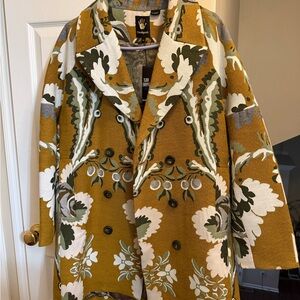 Desigual Yellow and White Pea Coat Floral Design NWT